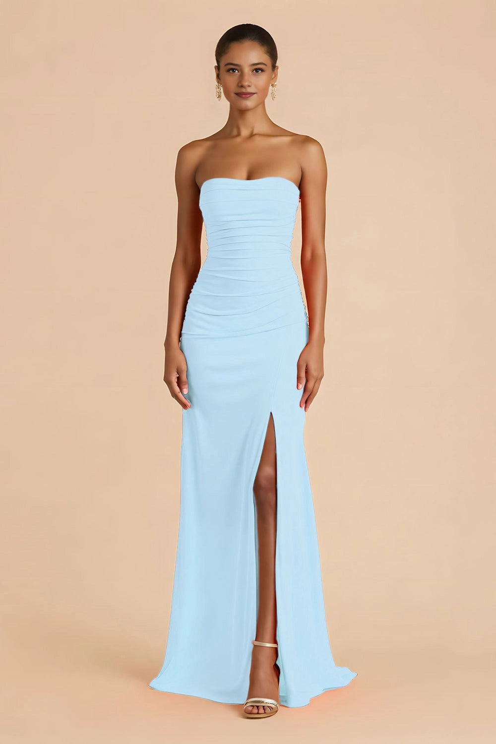 Solid Mermaid Strapless Sleeveless Crisscross Back Maxi Wedding Guest Dress
