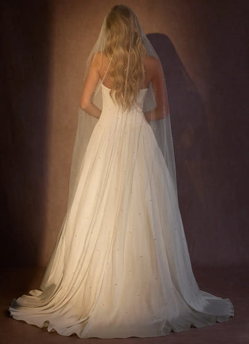 Ethereal Sheer Tulle Scattered Bead Cathedral Length Bridal Wedding Veil