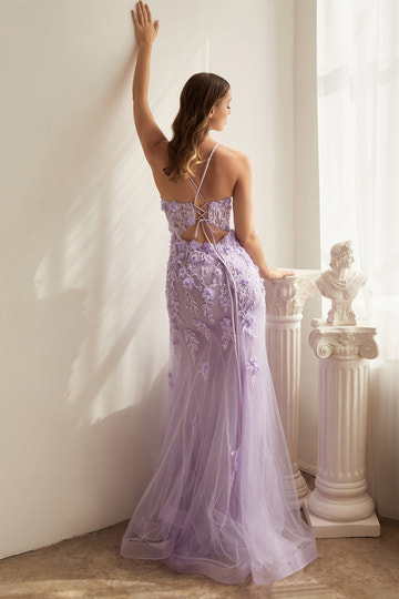 Vestido de Noche de Sirena de Tul con Tirantes Finos, Corpiño Transparente y Aplicaciones Florales 3D para Fiesta de Graduación y Bodas