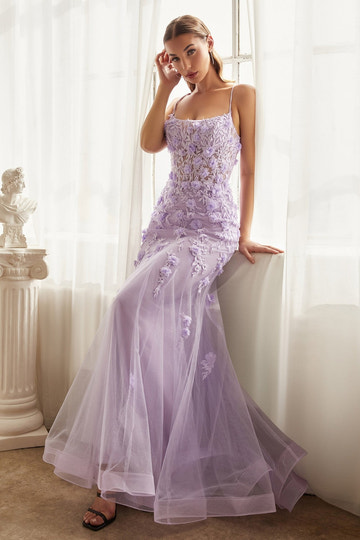 Vestido de Noche de Sirena de Tul con Tirantes Finos, Corpiño Transparente y Aplicaciones Florales 3D para Fiesta de Graduación y Bodas