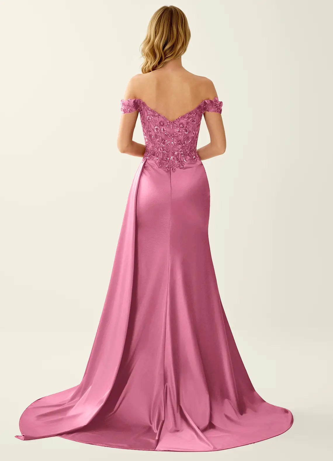 Glamorous Mermaid Sweetheart Off Shoulder Lace Satin Floor Length Prom Dress