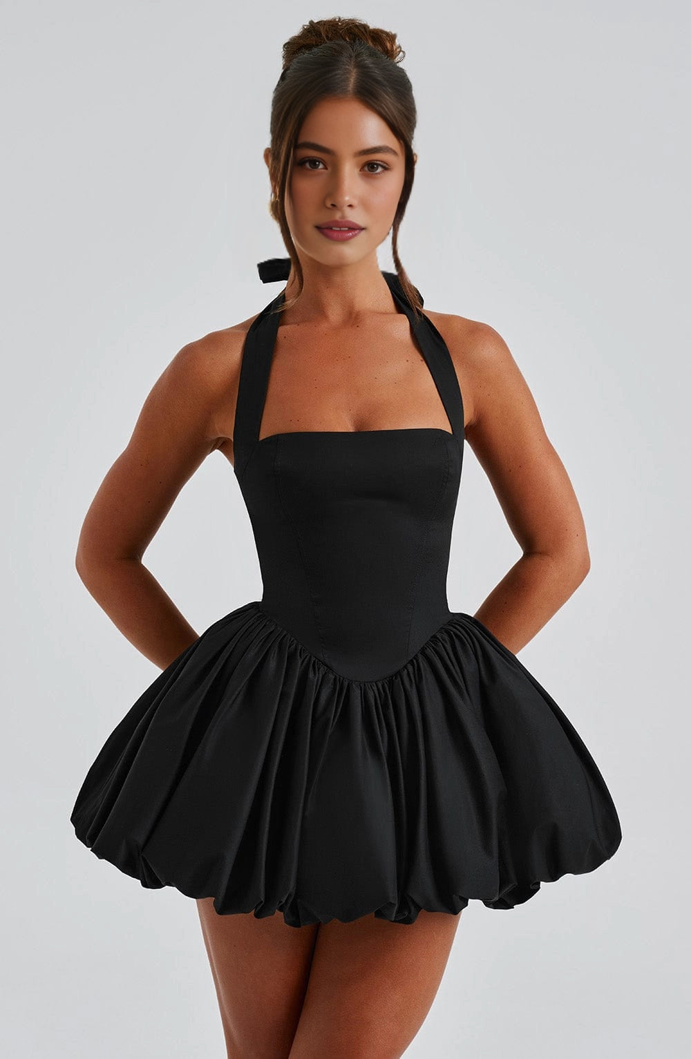Vintage Bubble Halter Sleeveless Tie Back Mini Homecoming Dress