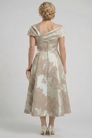 Vedress jacquard mother of bride dress draped V back button rear view