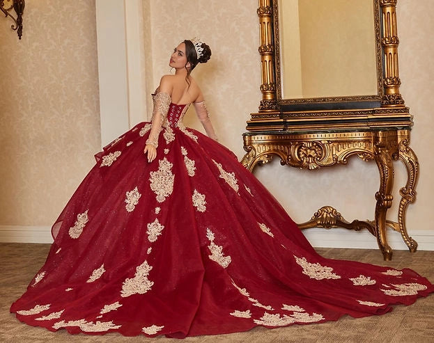 Ball Gown Sweetheart Long Sleeve Corset Bow Train Quinceañera Dress