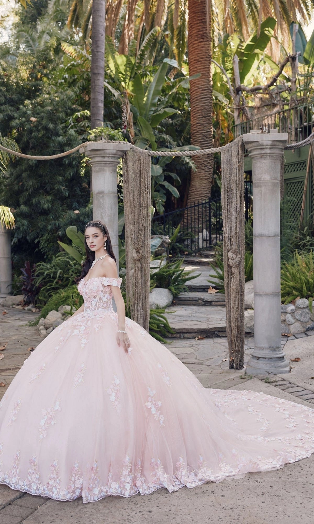 Dreamy Ball Gown Sweetheart Off‑Shoulder Corset Back Cathedral Train Quinceanera Dress