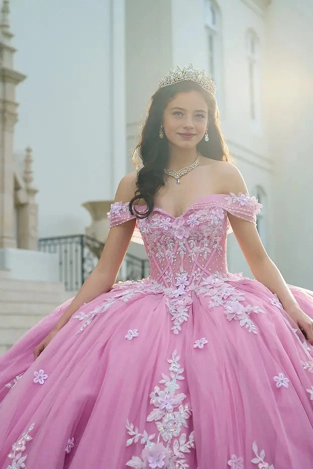 Glitter Ball Gown Sweetheart Off Shoulder Corset Back Floor Length Quinceañera Dress