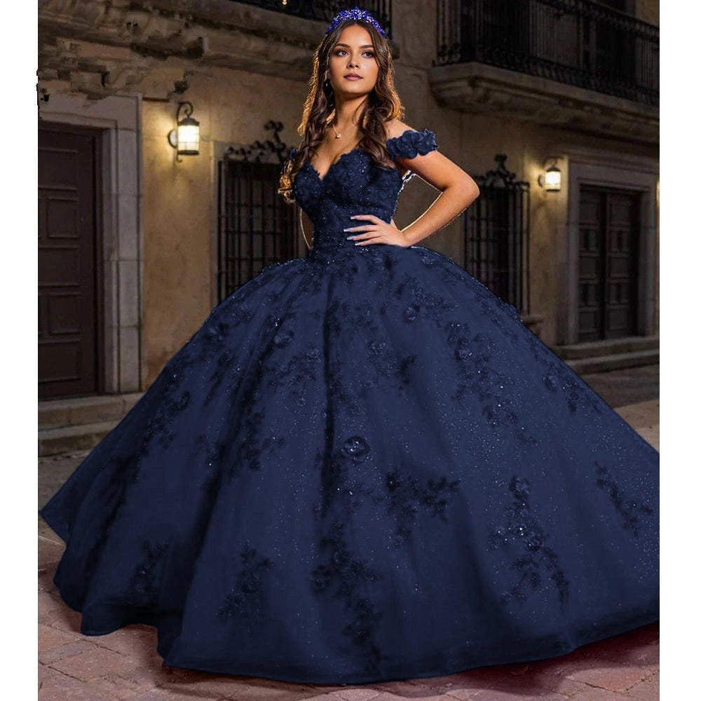 Ballgown Off-shoulder V-neck Short Sleeve Lace-up Back Floor Length Quinceañera Dress