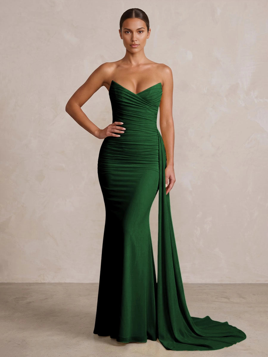 Elegant Mermaid Strapless Sweetheart Sleeveless Zipper‑Back Floor‑Length Bridesmaid Gown