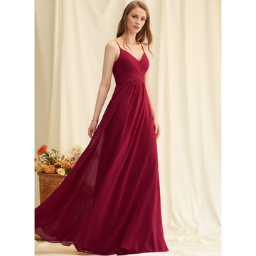 Spaghetti Strap V-Neck Chiffon Bridesmaid Dress - A-Line Floor-Length Formal Gown for Wedding Guest