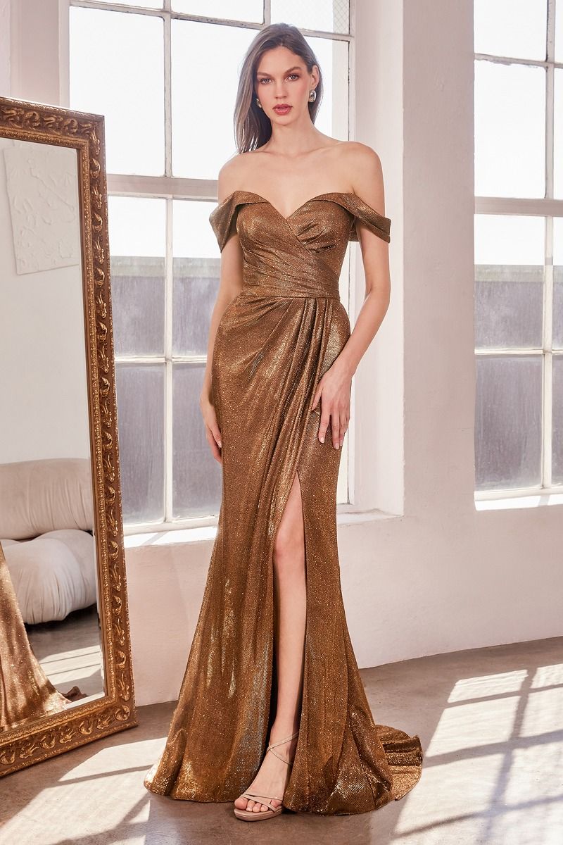 Vestido de noche estilo sirena de lujo con hombros descubiertos - Escote pronunciado en V y abertura alta para gala y fiesta de graduación