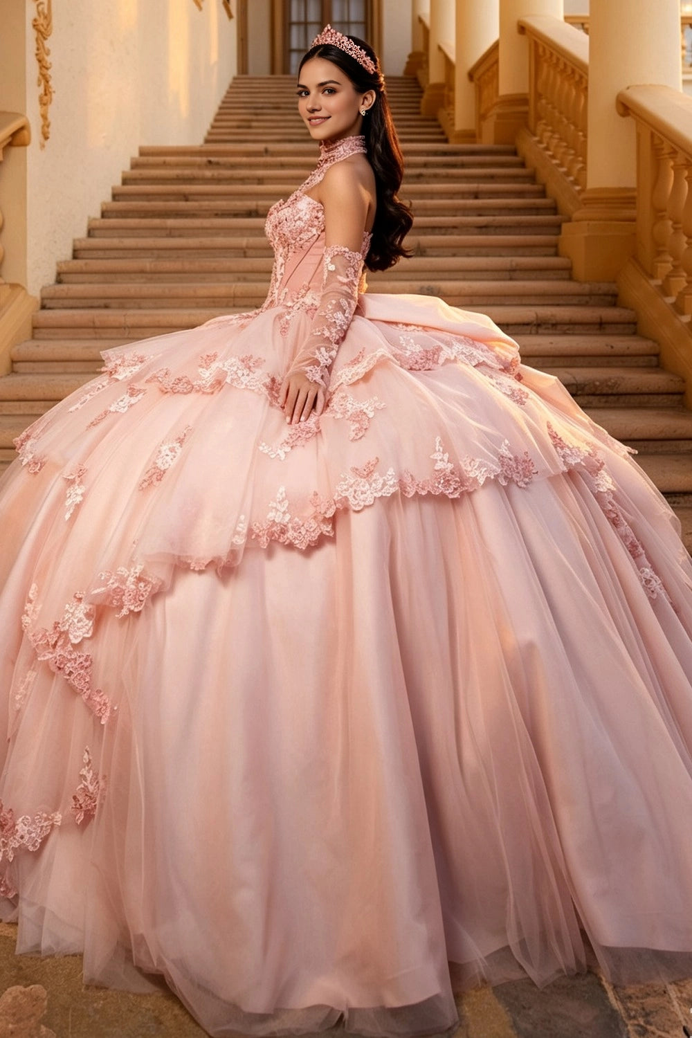 Elegant Ball Gown Strapless Corset Back Floor Length Quinceanera Dress
