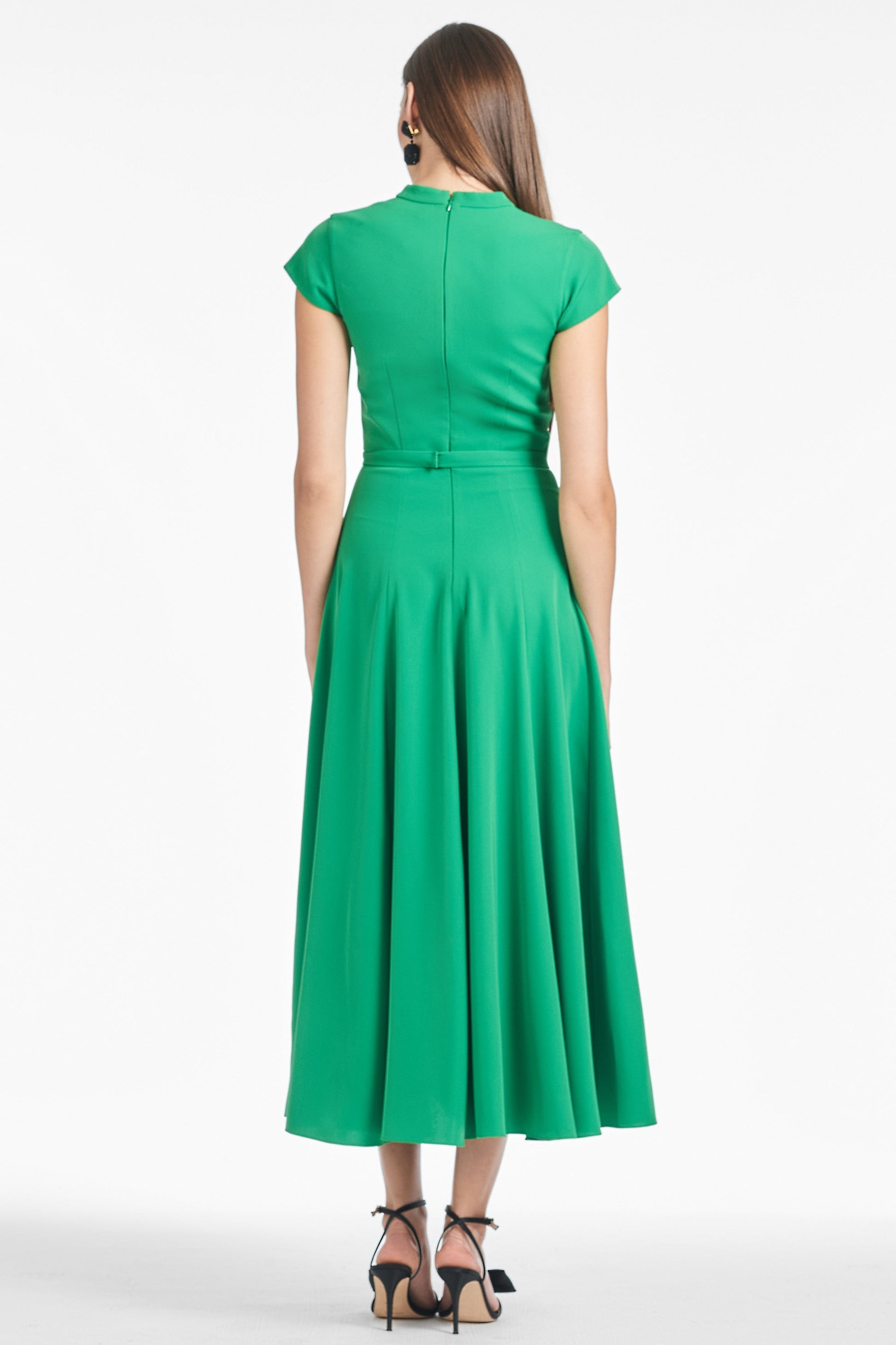 Women's V-Neck Short Sleeve Stretch Crepe Belted Maxi Dress Party Mother of the Bride Wedding Guest Dresses