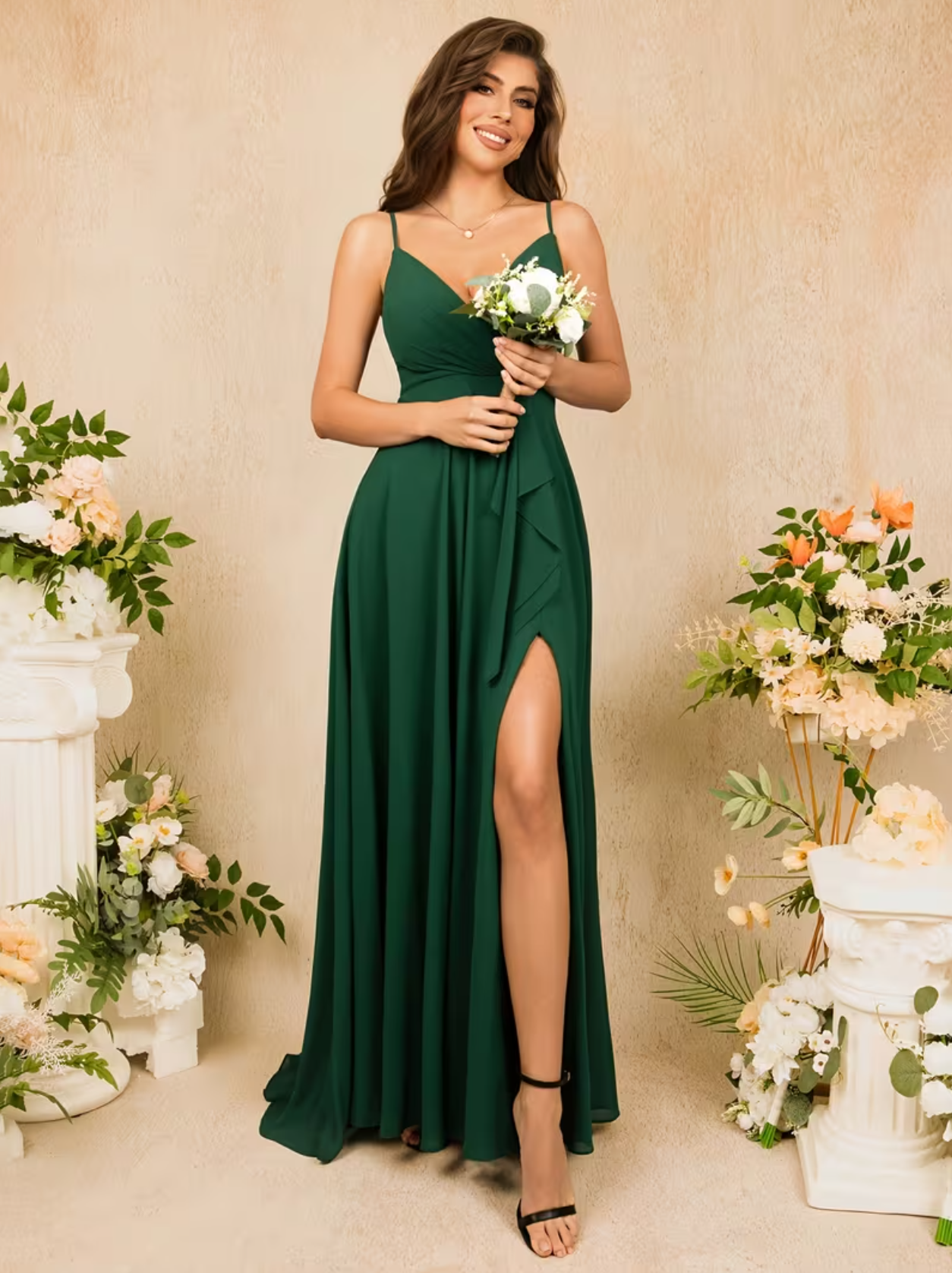 Vestido largo elegante con tirantes finos, cuello en V pronunciado y abertura para mujer, vestidos de noche formales, vestidos de dama de honor