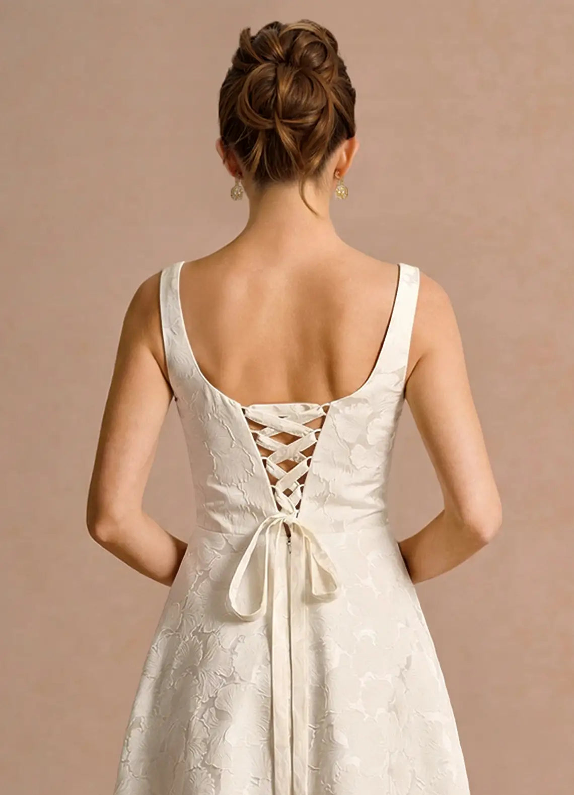 Elegant A-line Square Sleeveless Jacquard Maxi Lace-up Back Wedding Guest Dress