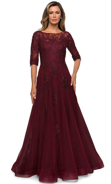 Elegant A-Line Half Seeve Bateau Neck Floral Lace Tulle Formal Mother of the Bride Dress