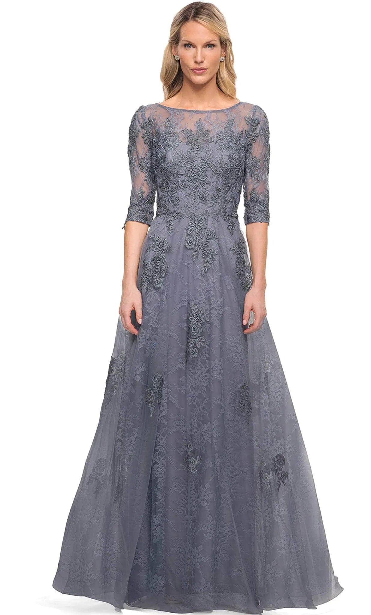 Elegant A-Line Half Seeve Bateau Neck Floral Lace Tulle Formal Mother of the Bride Dress