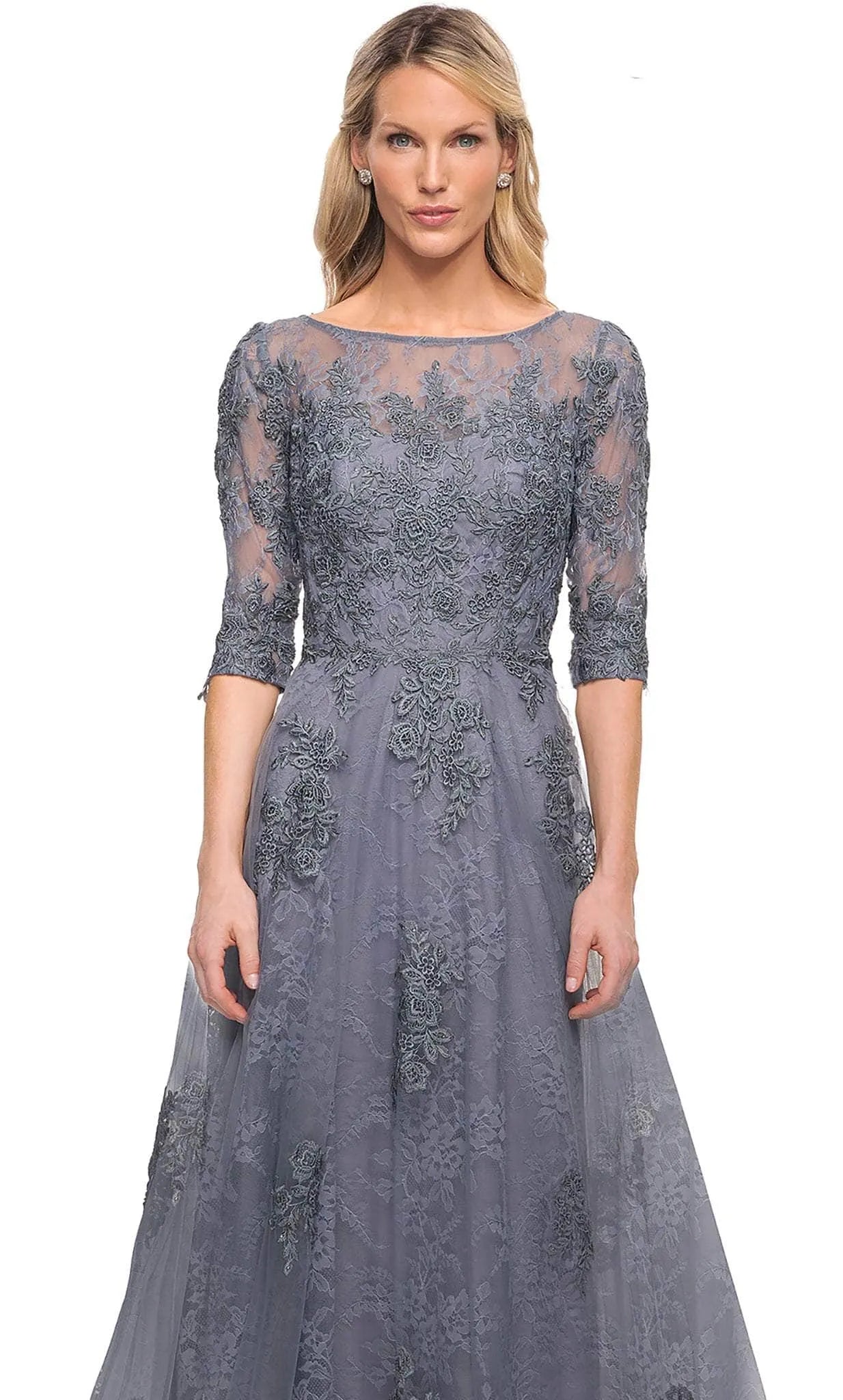 Elegant A-Line Half Seeve Bateau Neck Floral Lace Tulle Formal Mother of the Bride Dress