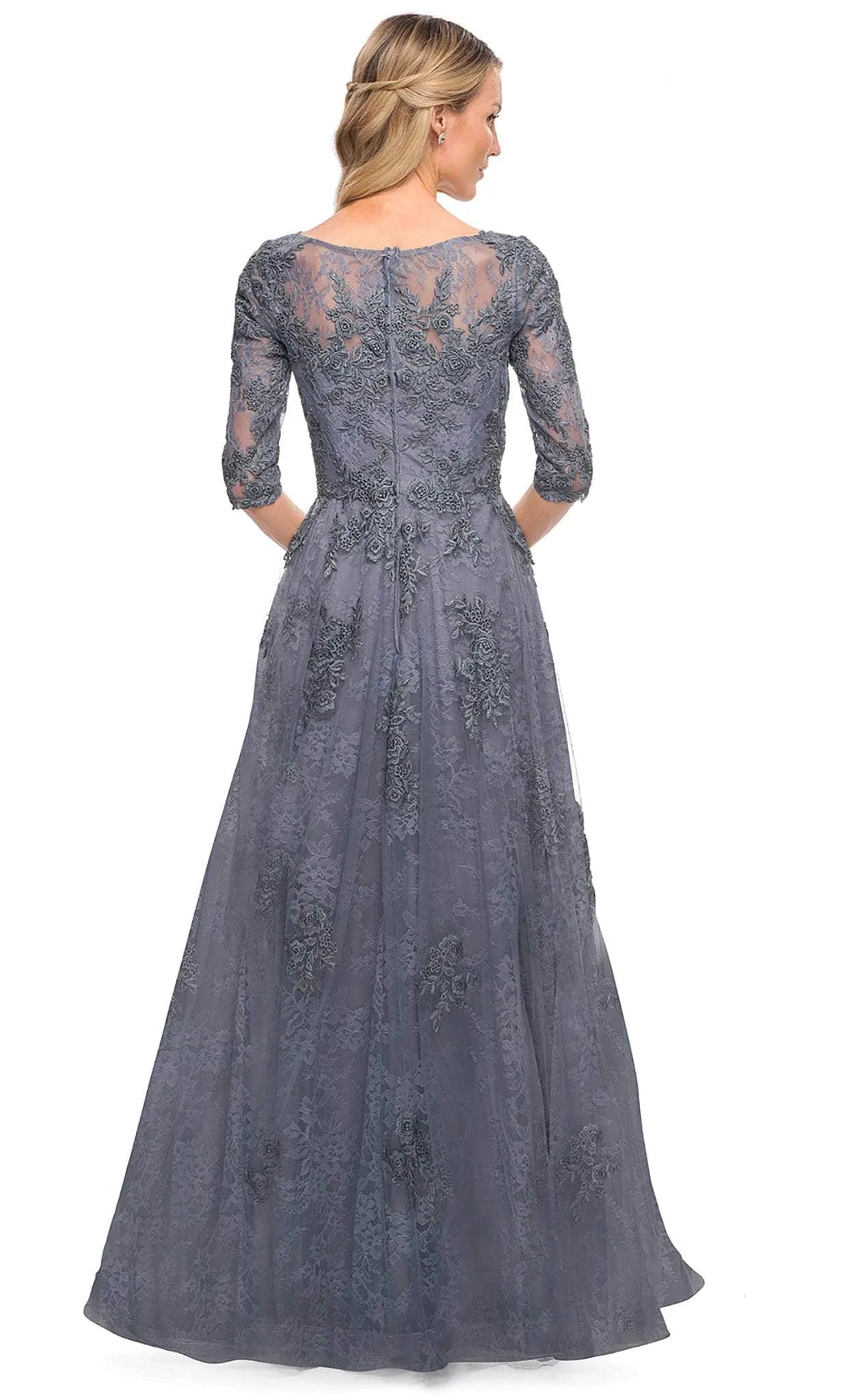 Elegant A-Line Half Seeve Bateau Neck Floral Lace Tulle Formal Mother of the Bride Dress