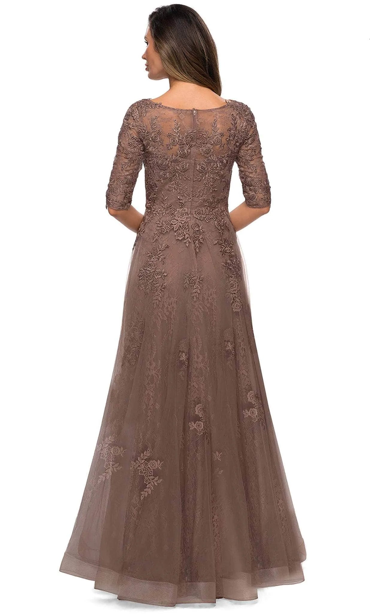 Elegant A-Line Half Seeve Bateau Neck Floral Lace Tulle Formal Mother of the Bride Dress