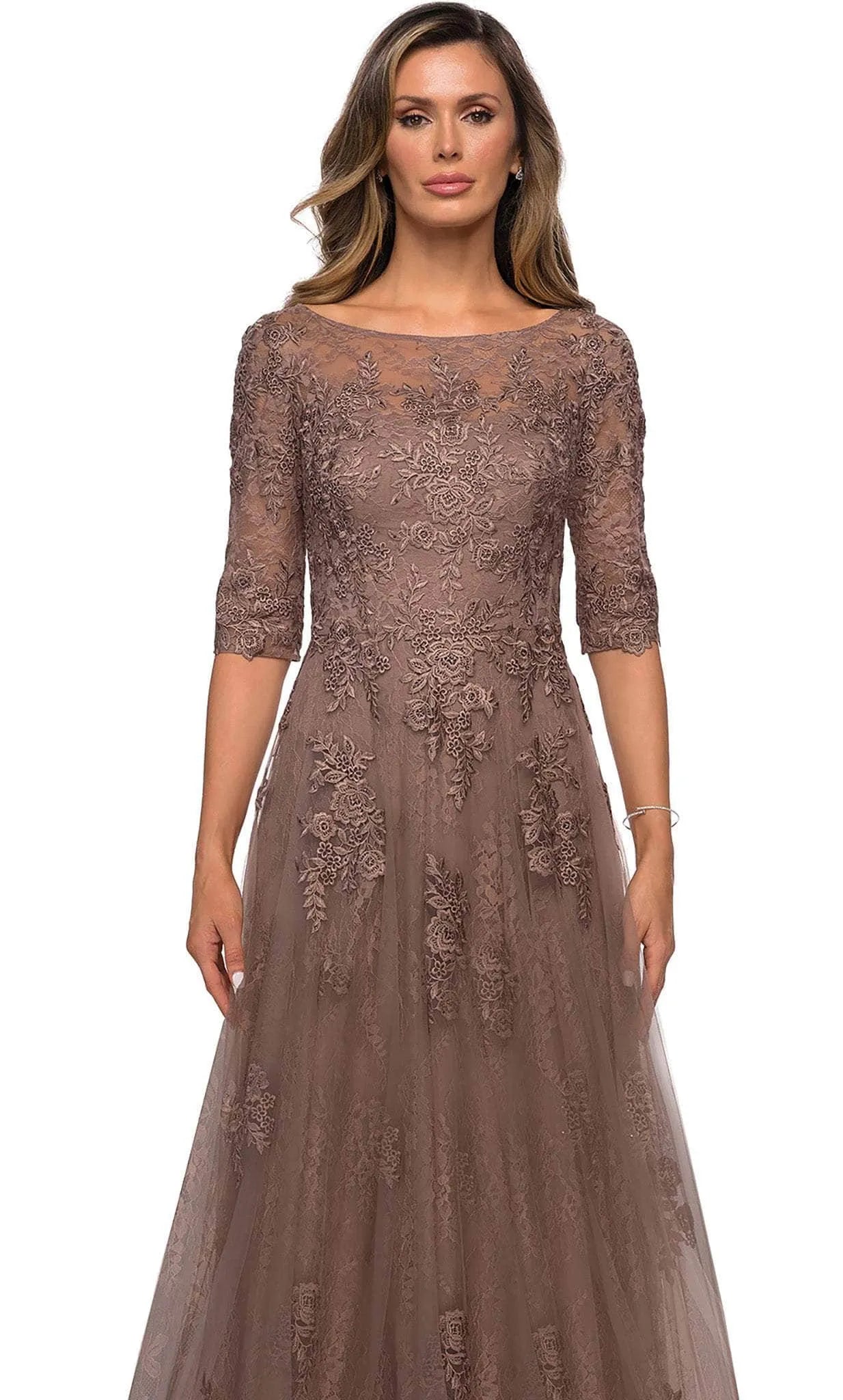 Elegant A-Line Half Seeve Bateau Neck Floral Lace Tulle Formal Mother of the Bride Dress