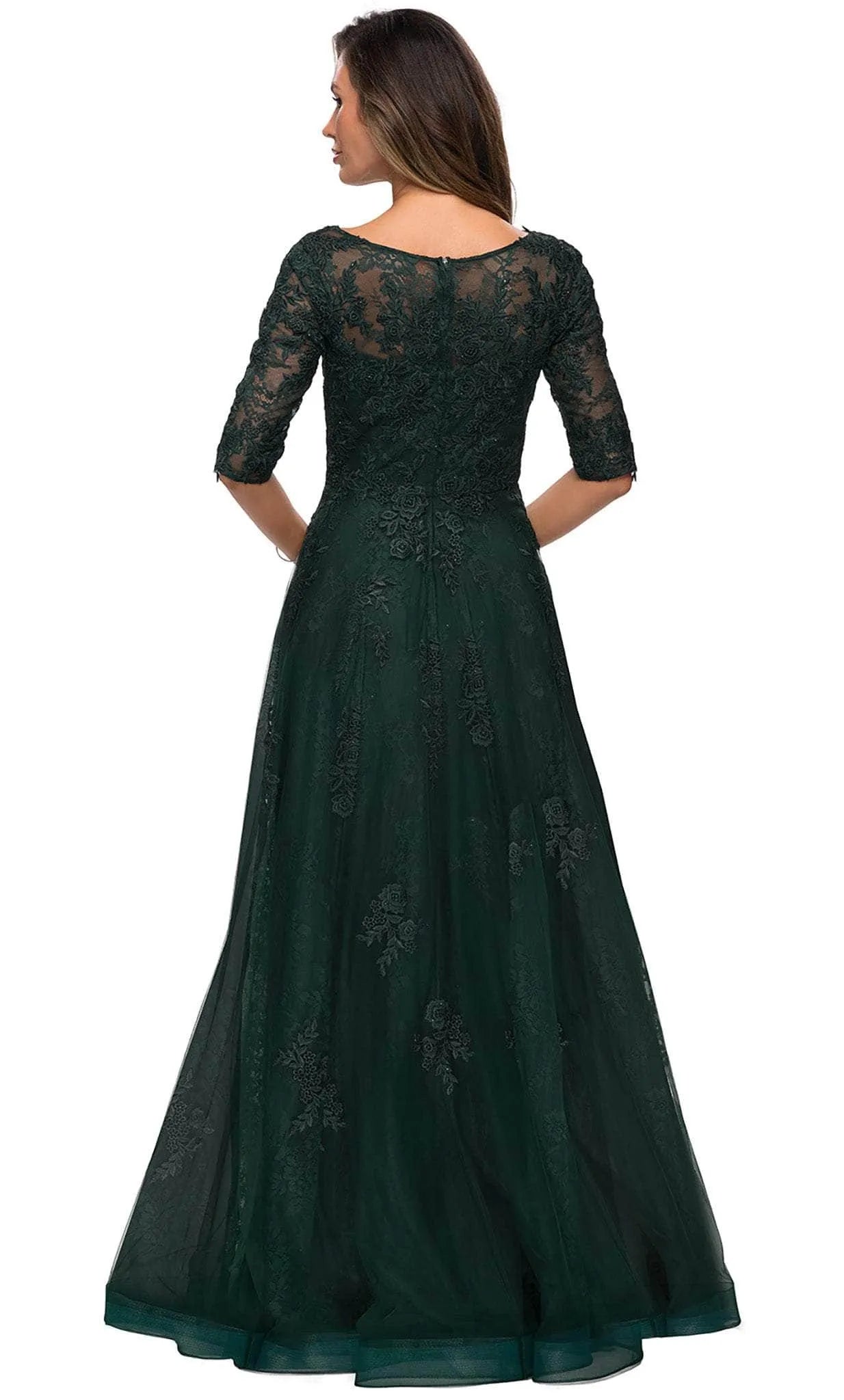 Elegant A-Line Half Seeve Bateau Neck Floral Lace Tulle Formal Mother of the Bride Dress