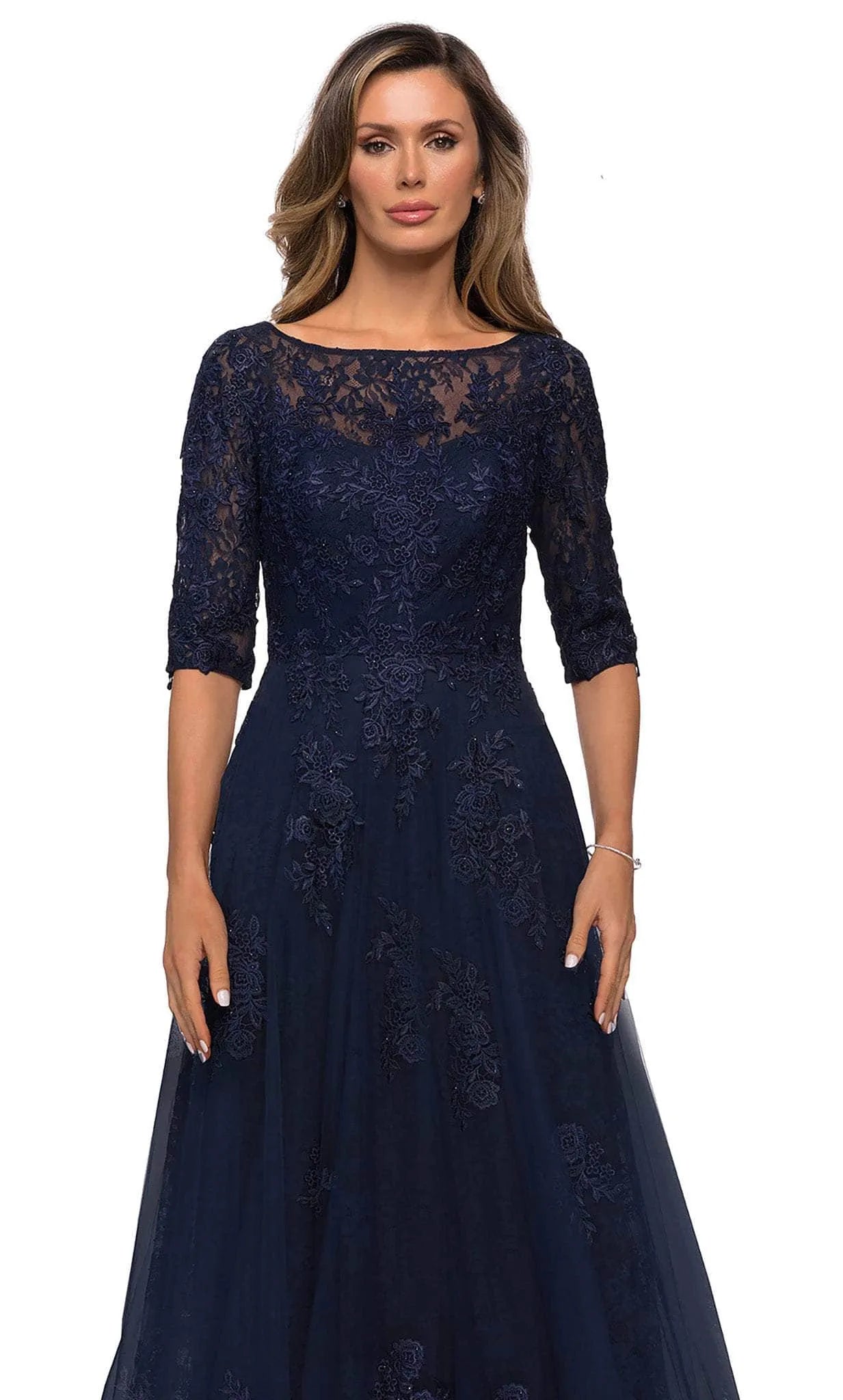 Elegant A-Line Half Seeve Bateau Neck Floral Lace Tulle Formal Mother of the Bride Dress