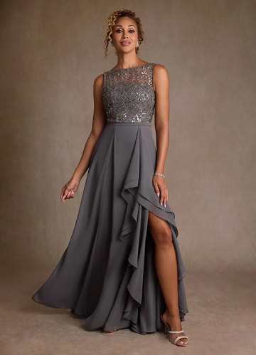 Elegant A-Line Boat Neck Sequin Chiffon Mother of the Bride Dress with Slit