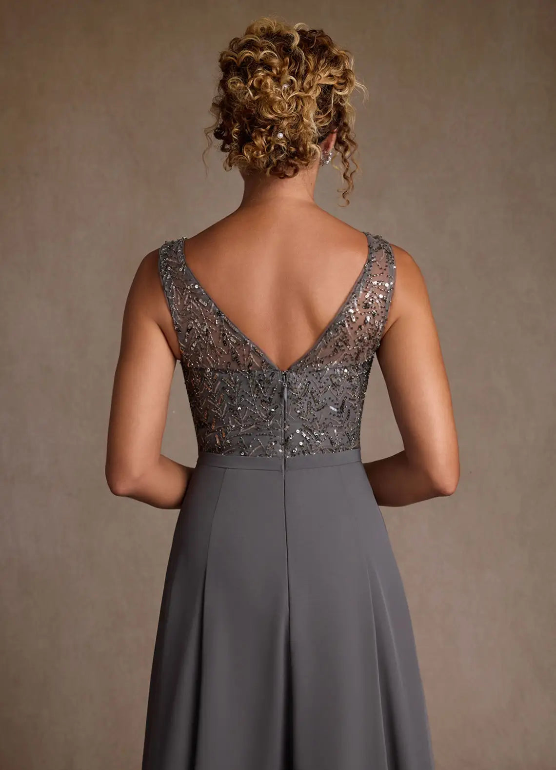 Elegant A-Line Boat Neck Sequin Chiffon Mother of the Bride Dress with Slit