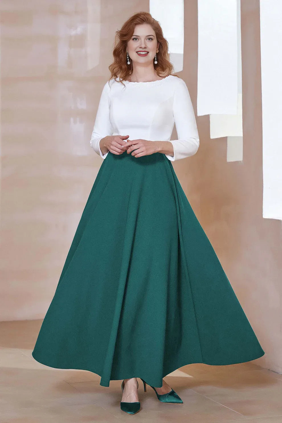 A-Line Boat Neck Crepe Mother of the Bride Dress with Beaded Neckline
