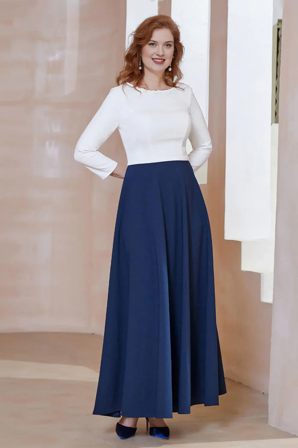 A-Line Boat Neck Crepe Mother of the Bride Dress with Beaded Neckline