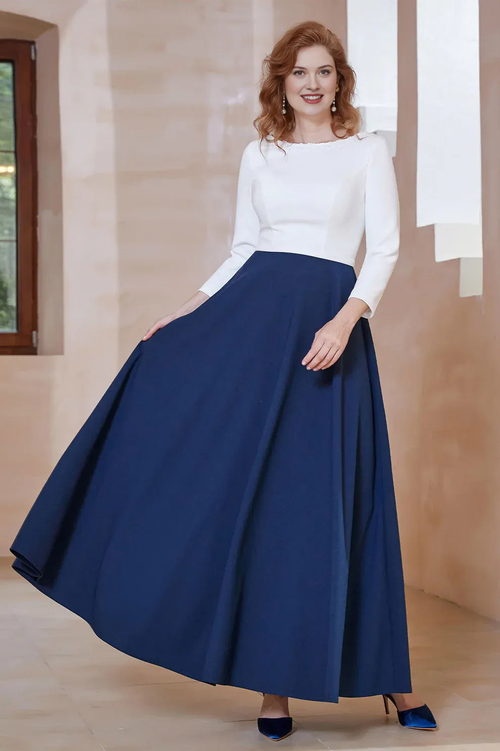 A-Line Boat Neck Crepe Mother of the Bride Dress with Beaded Neckline