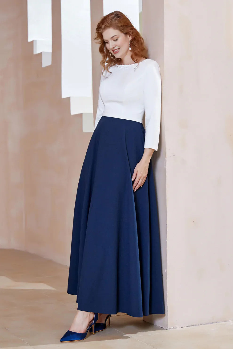 A-Line Boat Neck Crepe Mother of the Bride Dress with Beaded Neckline