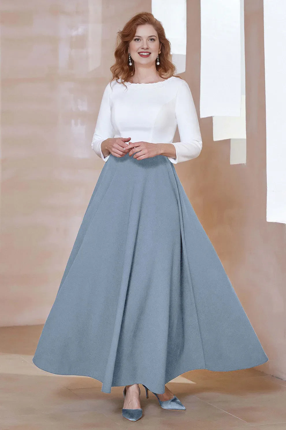 A-Line Boat Neck Crepe Mother of the Bride Dress with Beaded Neckline