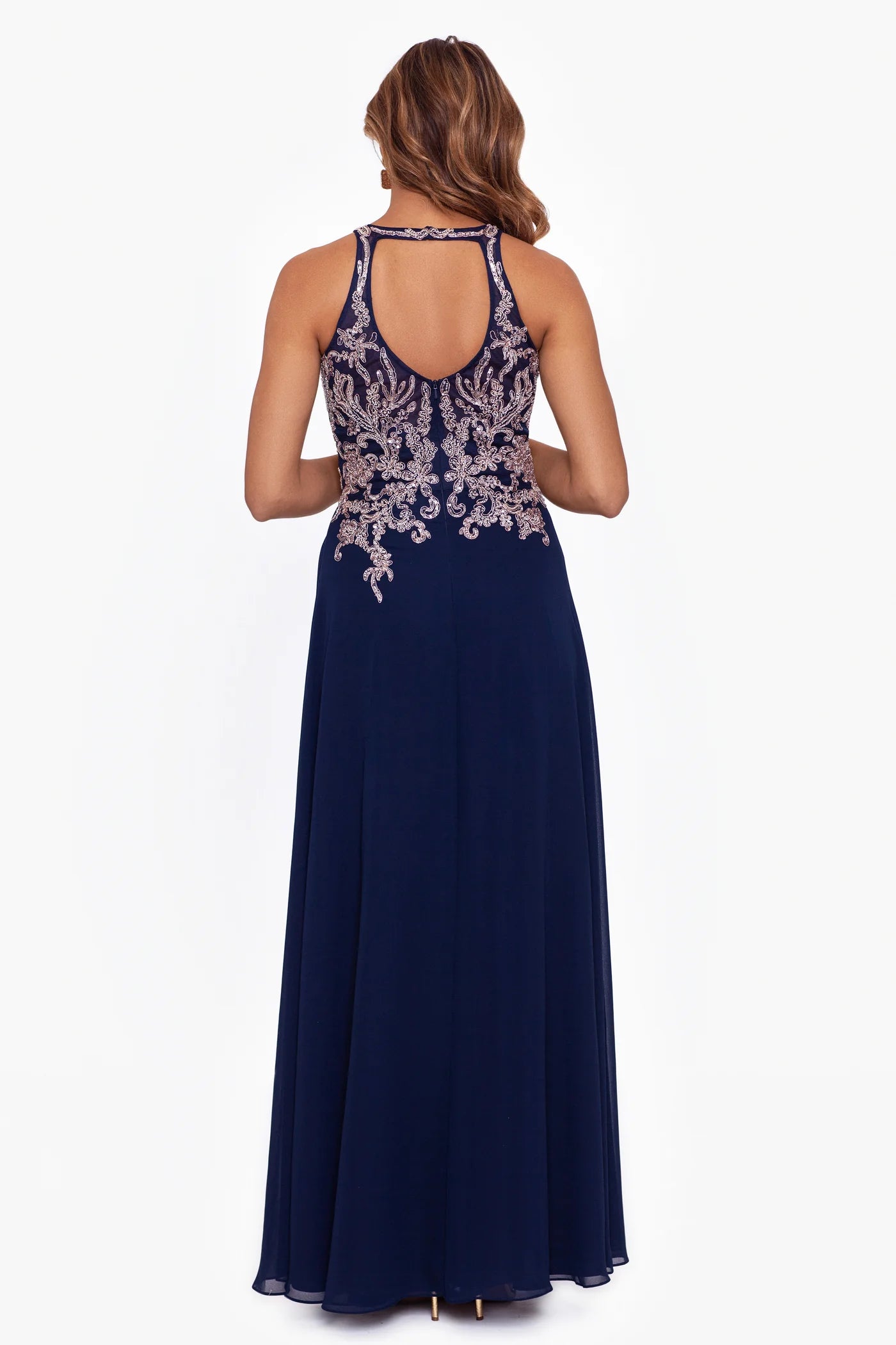 Elegant A-Line Halter Sleeveless Mother of the Bride Dress Beaded Chiffon Gown with Slit