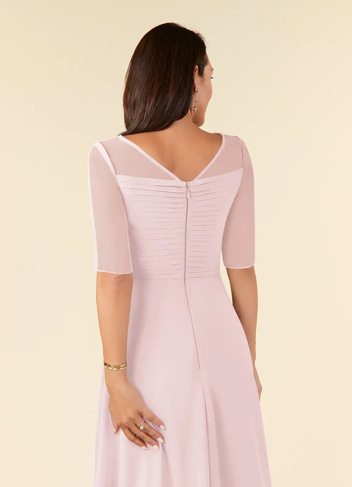 A-Line Round Neck Chiffon Midi Ruched Formal Cocktail Dress Mother of the Bride Dress