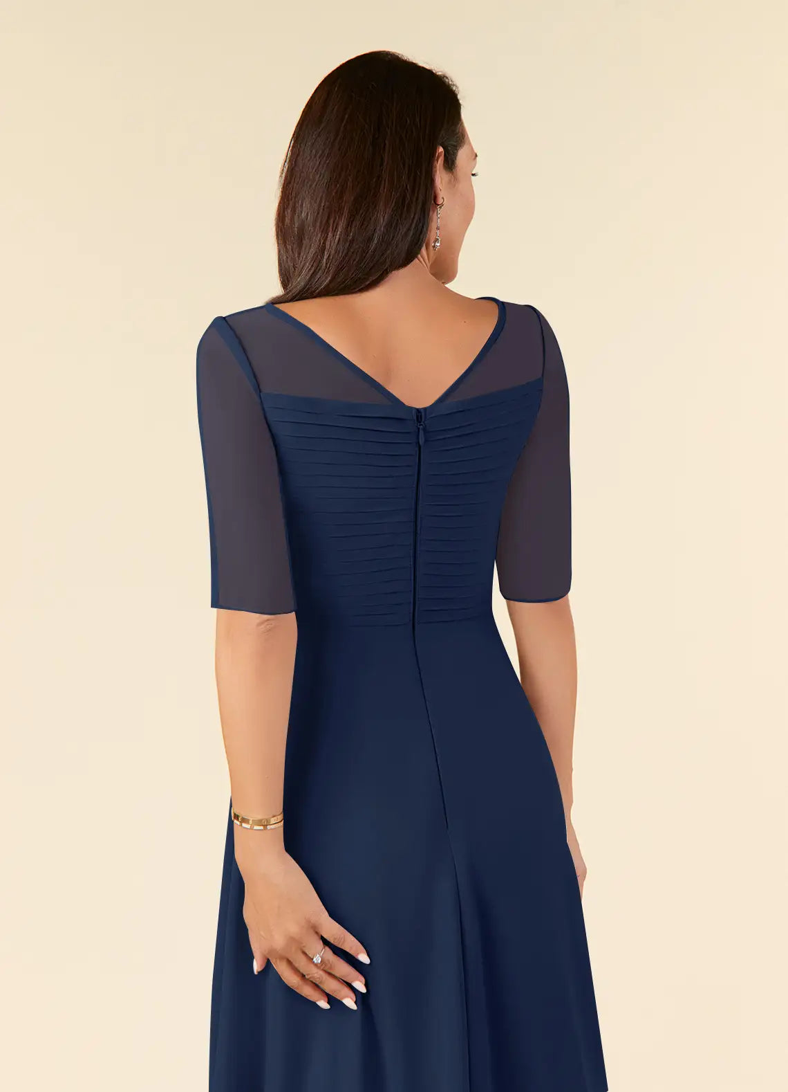 A-Line Round Neck Chiffon Midi Ruched Formal Cocktail Dress Mother of the Bride Dress