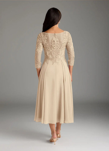 Elegant A-Line Scoop Neck Lace Chiffon Midi Embroidery Mother of the Bride Dress