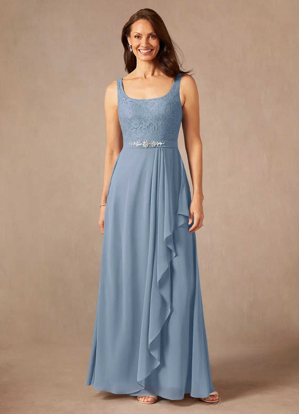 Two Piece Square Neck Chiffon Lace Maxi Formal Dress Mother of the Bride Dress