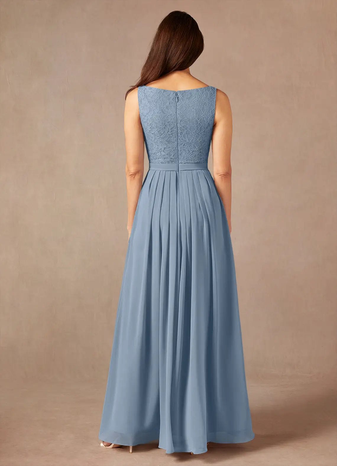 Two Piece Square Neck Chiffon Lace Maxi Formal Dress Mother of the Bride Dress