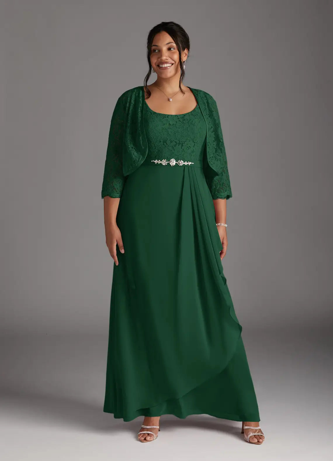Two Piece Square Neck Chiffon Lace Maxi Formal Dress Mother of the Bride Dress