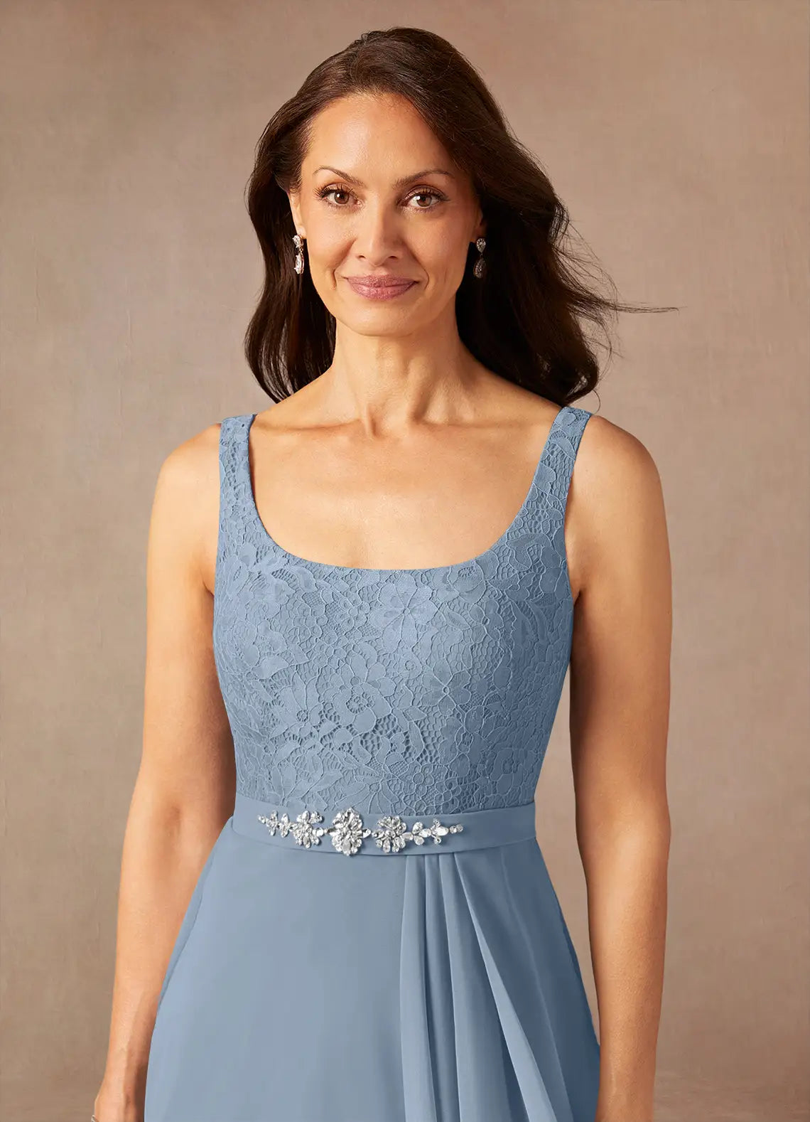 Two Piece Square Neck Chiffon Lace Maxi Formal Dress Mother of the Bride Dress