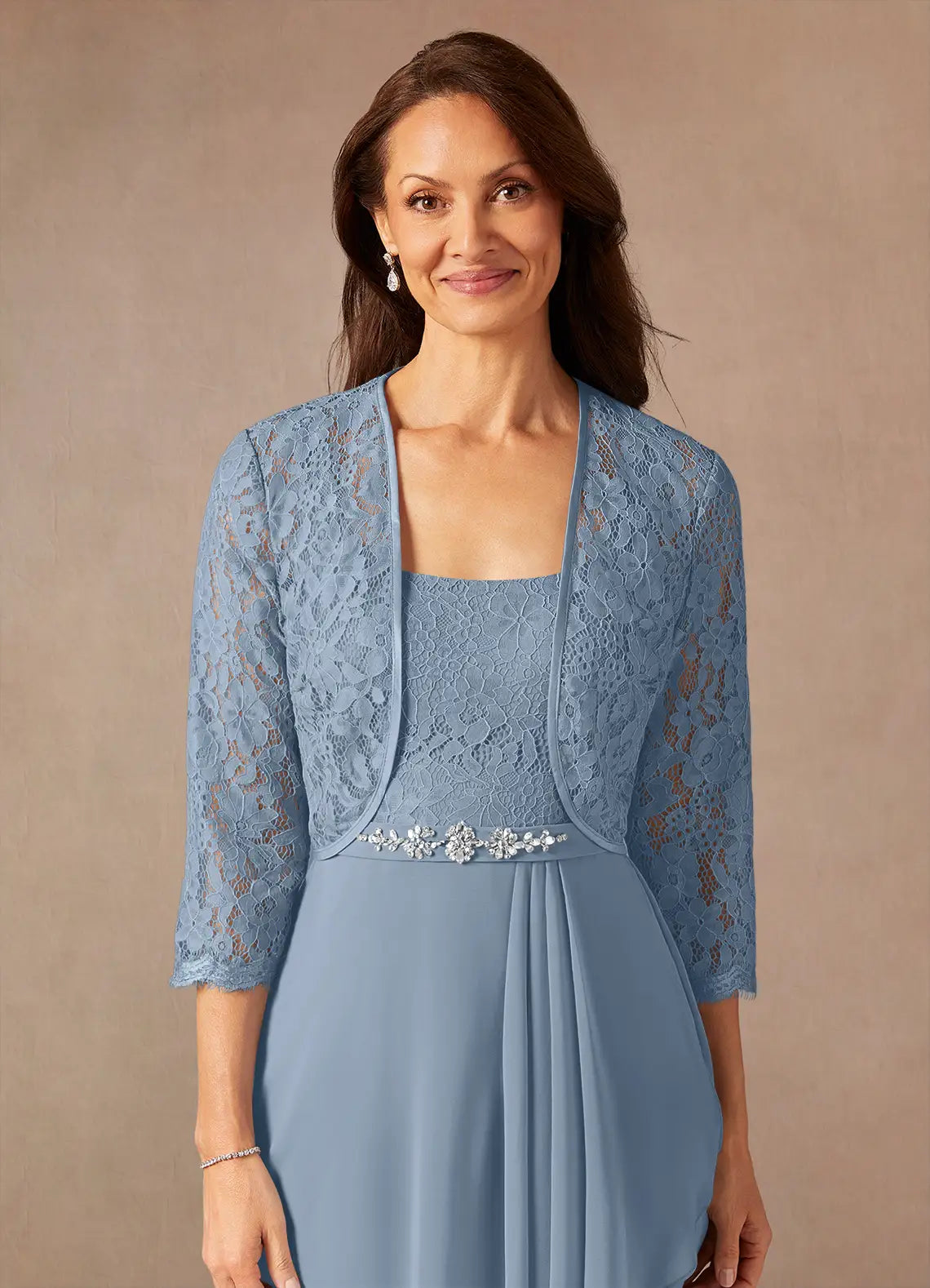 Two Piece Square Neck Chiffon Lace Maxi Formal Dress Mother of the Bride Dress
