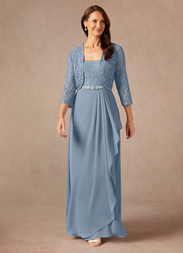 Two Piece Square Neck Chiffon Lace Maxi Formal Dress Mother of the Bride Dress