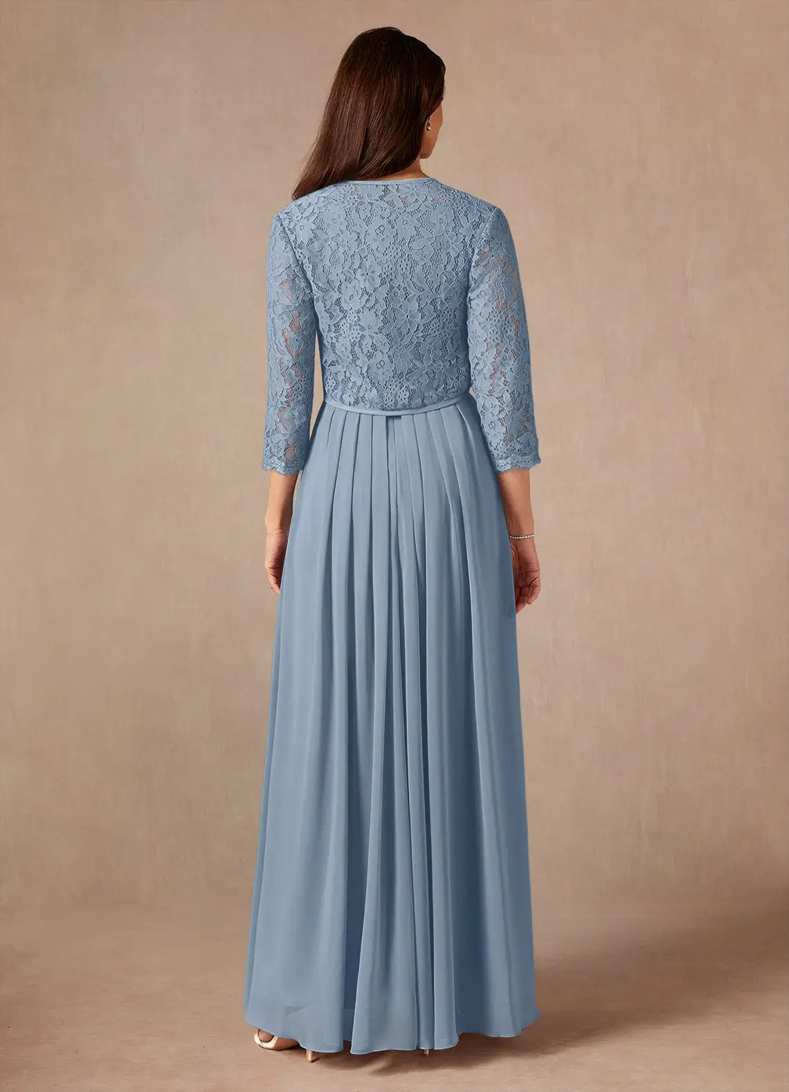 Two Piece Square Neck Chiffon Lace Maxi Formal Dress Mother of the Bride Dress