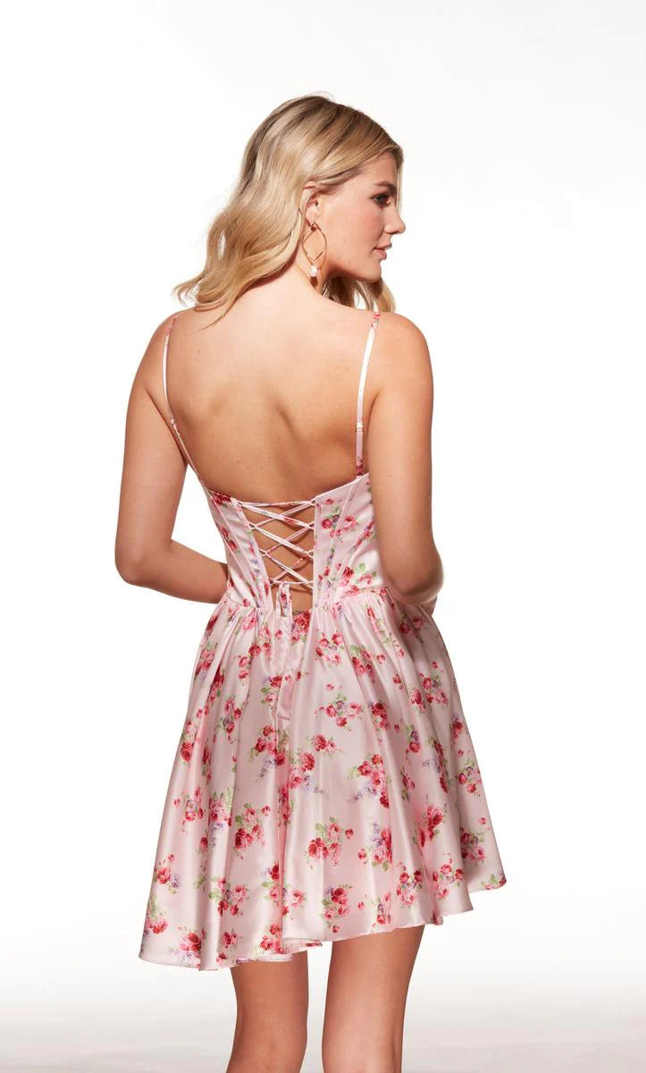 Vestido de fiesta con escote cuadrado sin mangas y estampado de satén, con corsé, línea A, mini vestido de cóctel