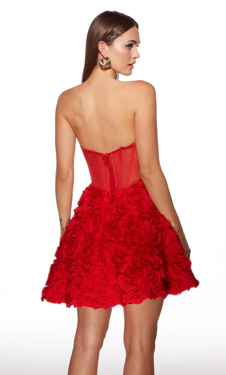 A-Line Strapless Sleeveless Mesh Organza Homecoming Dress3D-Floral Mini Cocktail Dress