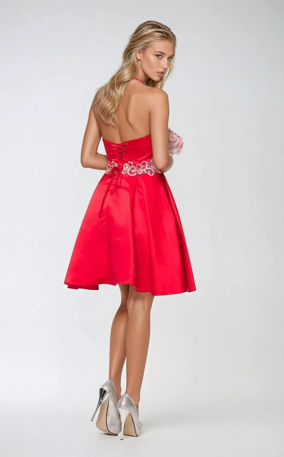 A-Line Strapless Sweetheart Neck Sleeveless Satin Short Homecoming Dress