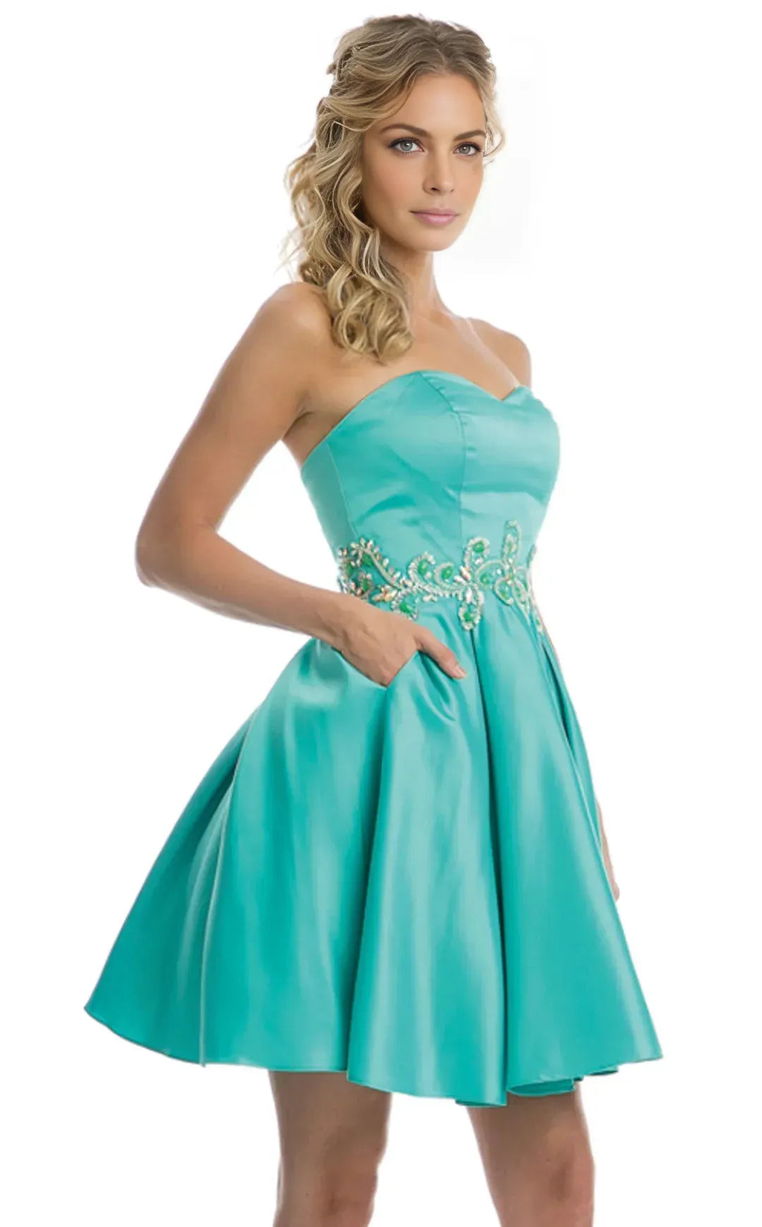 A-Line Strapless Sweetheart Neck Sleeveless Satin Short Homecoming Dress