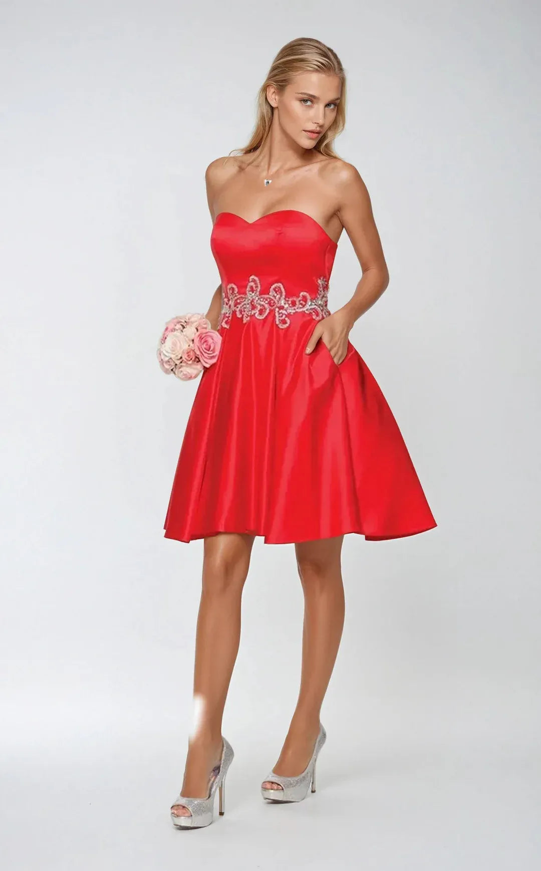 A-Line Strapless Sweetheart Neck Sleeveless Satin Short Homecoming Dress