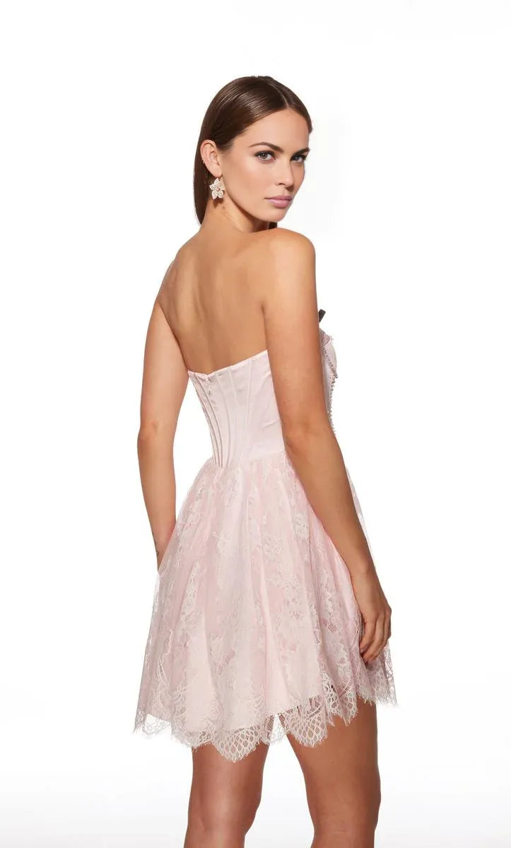 A-Line Strapless Sweetheart Satin Lace Corset Beaded Mini Cocktail Dress